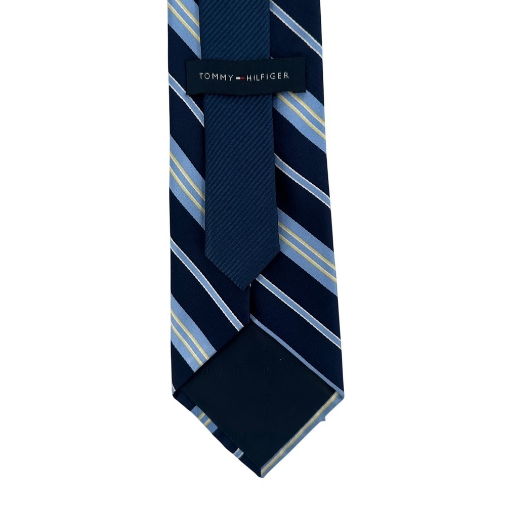 Tommy Hilfiger Men Necktie Blue Stripe 100% Silk Classic Business Tie Suit